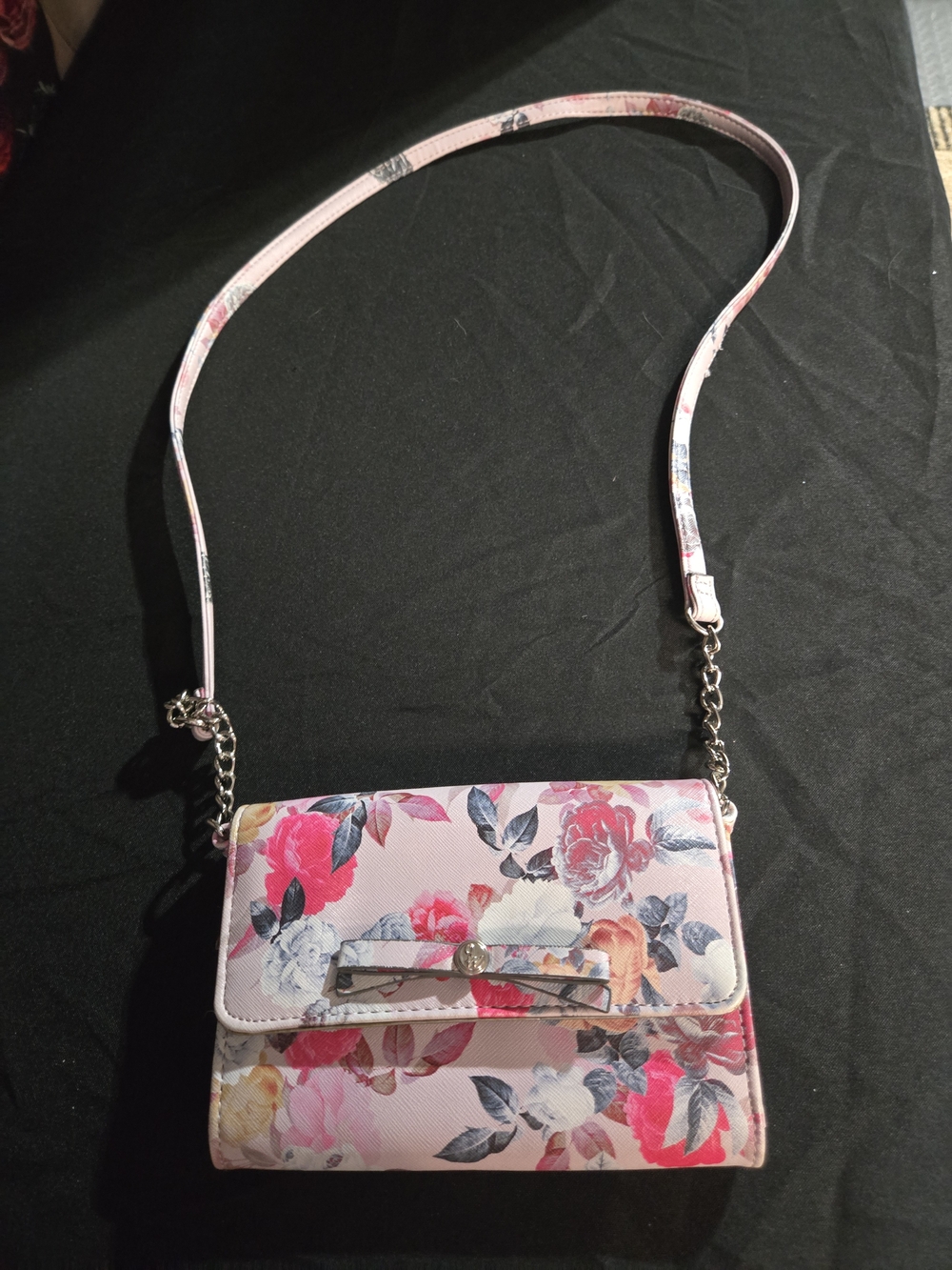 Nine West Pink Floral Crossbody Bag with Chain Strap
